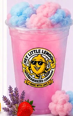Bliss Cloud lemonade — Lavender + Strawberry, topped with Cotton Candy
